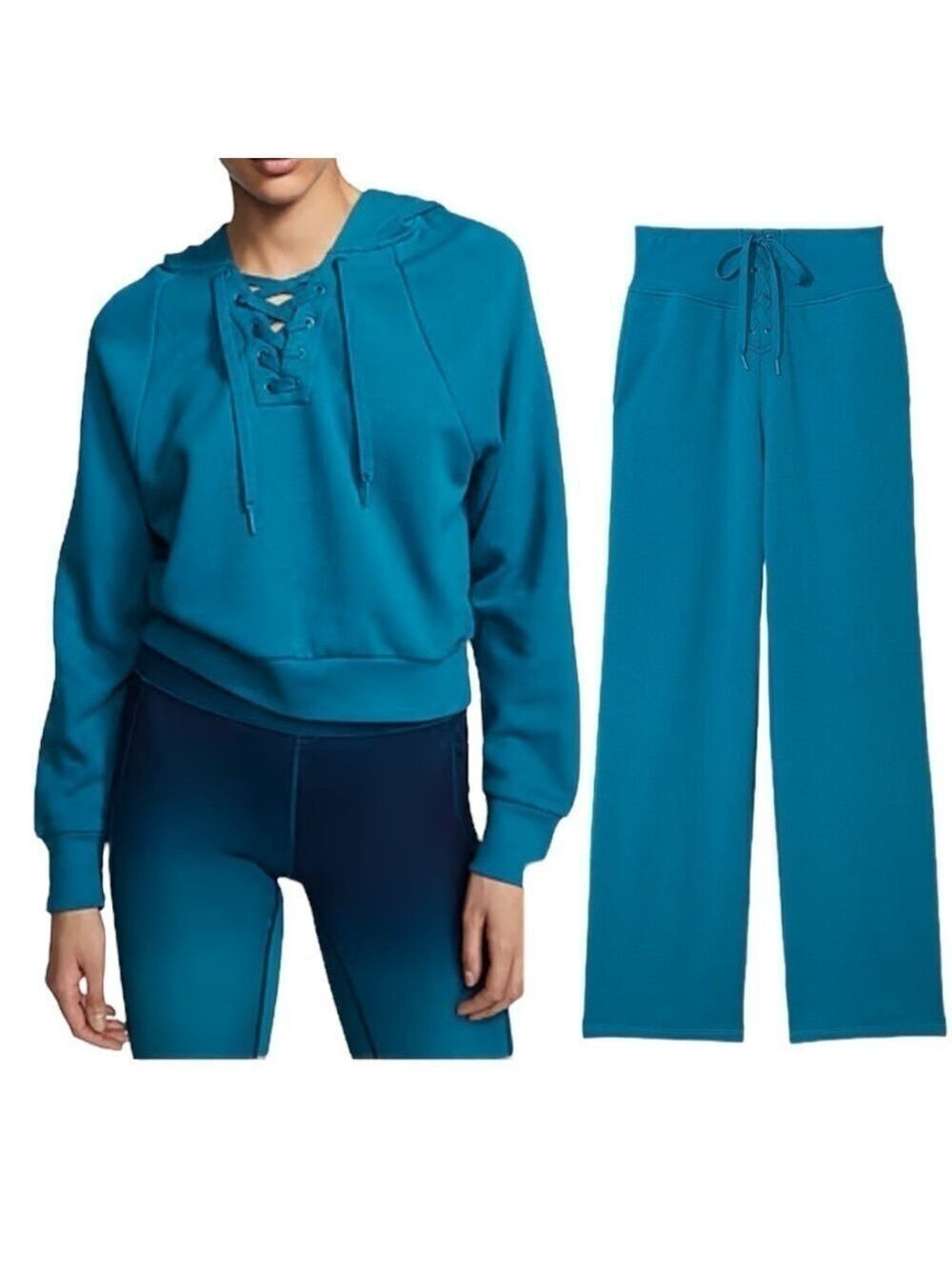VICTORIA'S SECRET Cotton High-Rise Fleece Wide-Leg Lounge Pants Sweatshirt Set